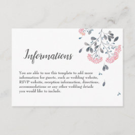 Chique classy grijs roze waterverf bruiloft detail informatiekaartje