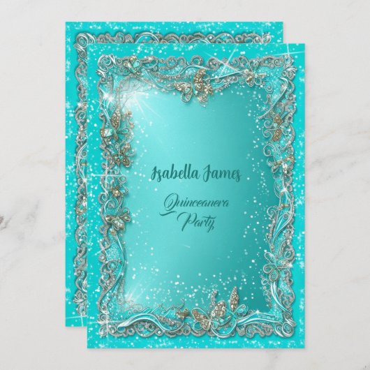 Chique classy luxe turquoise zilver 15e verjaardag kaart (Voorkant / Achterkant)