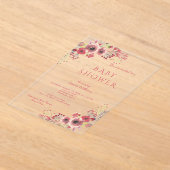 Chique Classy Rood Bloemen Waterverf Baby shower Acryl Uitnodigingen (Laagn)
