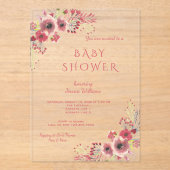Chique Classy Rood Bloemen Waterverf Baby shower Acryl Uitnodigingen (Voorkant)