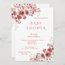 Chique Classy Rood Bloemen Waterverf Baby shower