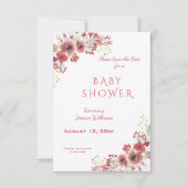 Chique Classy Rood Bloemen Waterverf Baby shower Save The Date (Voorkant)