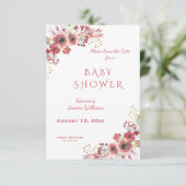 Chique Classy Rood Bloemen Waterverf Baby shower Save The Date (Staand voorkant)
