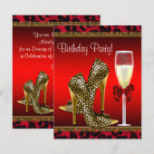 Chique Cocktail Hoge Hakken Schoenen Rode Luipaard Kaart (Voorkant / Achterkant)