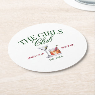 Chique Cocktails Green & Red Girl's Club Ronde Kartonnen Onderzetter
