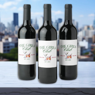 Chique Cocktails Green & Red Girl's Club Wijn Etiket