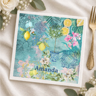 Chique collage blauw turquoise Siciliaanse citrus Servet