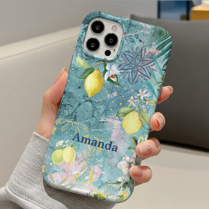 Chique collage blauwe turquoise Siciliaanse citrus iPhone 15 Case