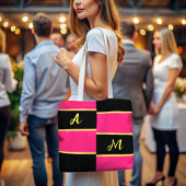 Chique Color Block roze Monogram Tote Bag