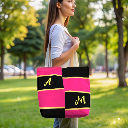 Chique Color Block roze Monogram Tote Bag