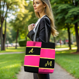 Chique Color Block roze Monogram Tote Bag