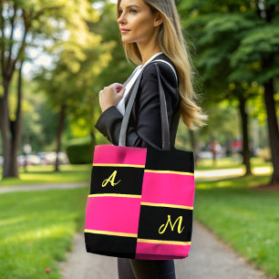 Chique Color Block roze Monogram Tote Bag