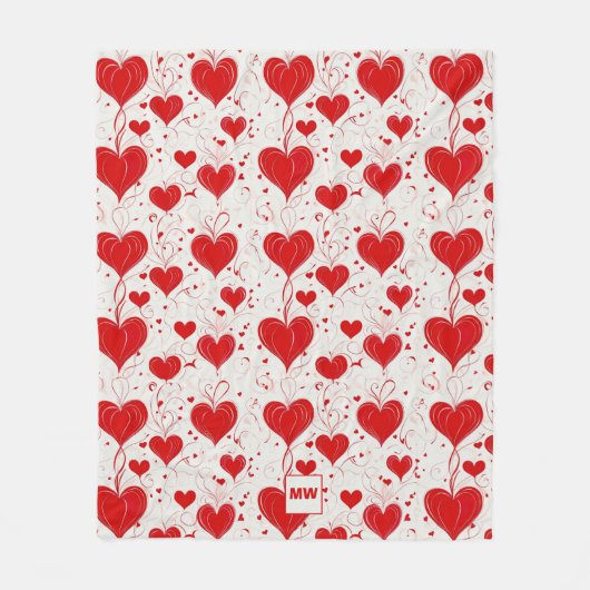 Chique coquette rode harten en wervelingen monogra fleece deken (Voorkant)