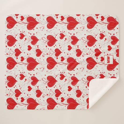 Chique coquette rode harten en wervelingen monogra sherpa deken (Voorkant (horizontaal))