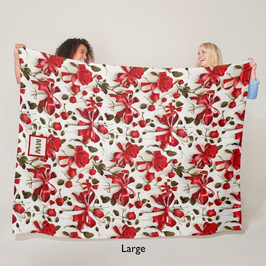 Chique coquette rode rozen en bogen monogram fleece deken