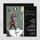 Chique Cosmopolitische Zwarte Groene Kerstfeestje Kaart (Voorkant / Achterkant)