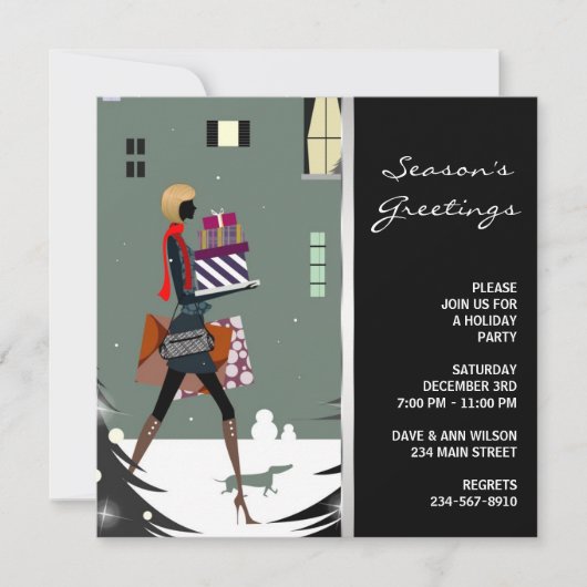 Chique Cosmopolitische Zwarte Groene Kerstfeestje Kaart (Voorkant)