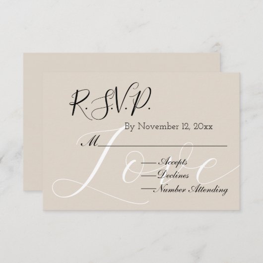 Chique Cream Beige Wit Liefde RSVP Informatiekaartje (Voorkant / Achterkant)