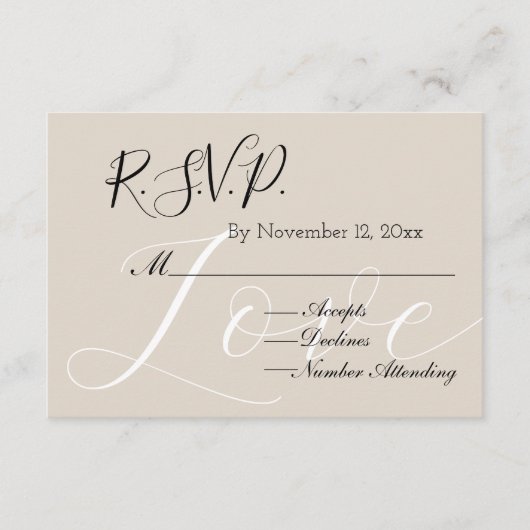 Chique Cream Beige Wit Liefde RSVP Informatiekaartje (Voorkant)