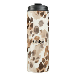 Chique Cream Bruin Leopard Dierenprint Thermosbeker