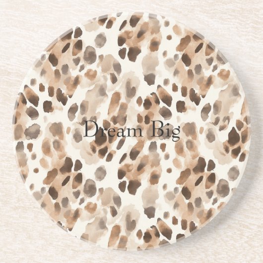 Chique Cream Bruin Leopard Dierenprint Zandsteen Onderzetter (Voorkant)