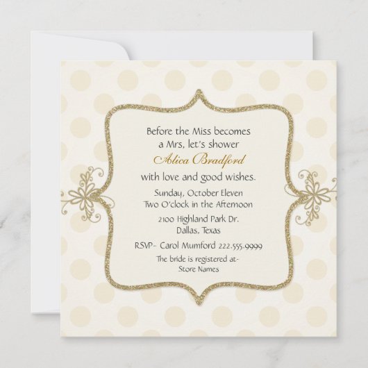 Chique Cream & Gold Bridal Douche Uitnodiging (Voorkant)
