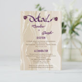 Chique Cream Zijde & Violet Hart Pareltjes Trouwde Informatiekaartje (Staand voorkant)