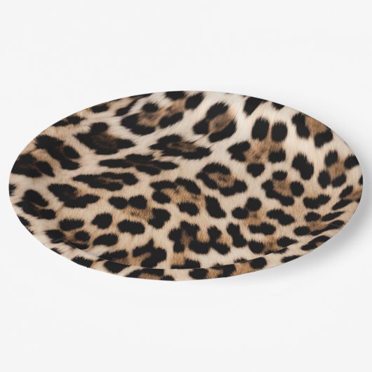 Chique Cream Zwart Leopard Print Papieren Bordje (Gekanteld)