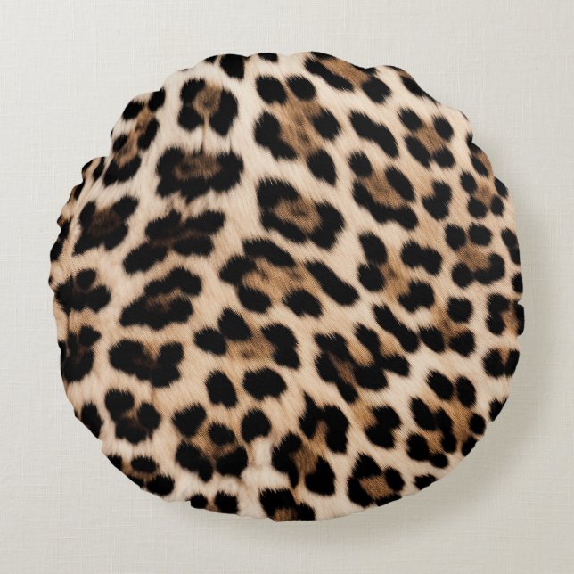 Chique Cream Zwart Leopard Print Rond Kussen (Voorkant)