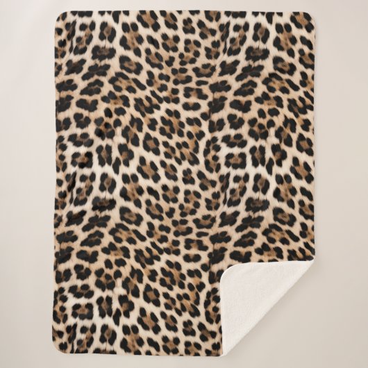 Chique Cream Zwart Leopard Print Sherpa Deken (Voorkant)