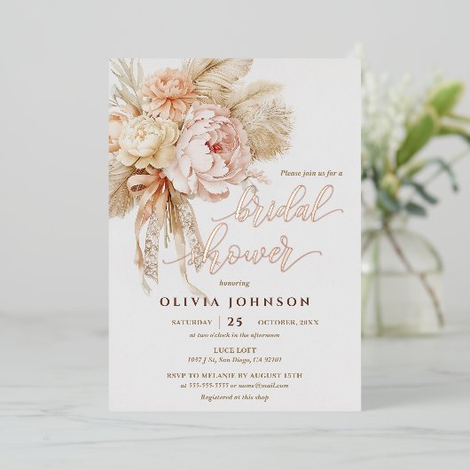 Chique Creamy Bloemen Vrijgezellenfeest Folie Uitn Folie Uitnodiging (Staand Voorkant)