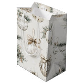Chique Crème Kerstornamenten Medium Cadeauzakje (Achterkant Gekanteld)