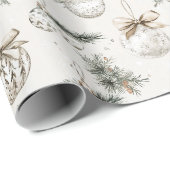 Chique Crème Ornamenten Kerst Cadeaupapier (Rol Hoek)