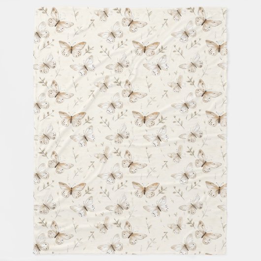 Chique Crème Vlinders Baby Borrel Fleece Deken (Voorkant)