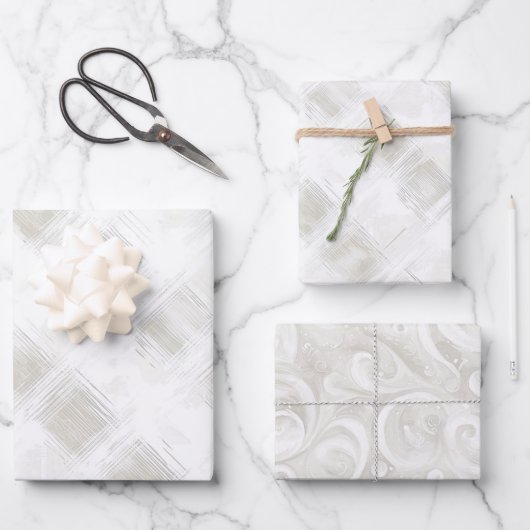 Chique Crème Witte Strepen Bruiloft Inpakpapier Vel (Voorkant)