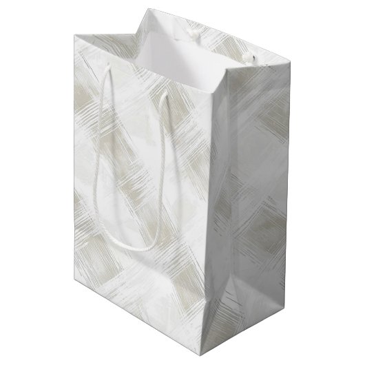Chique Crème Witte Strepen Trouwen Medium Cadeauzakje (Voorkant Gekanteld)