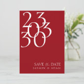 Chique Crimson Rood Wit Minimaal Foto Bruiloft Save The Date (Staand voorkant)