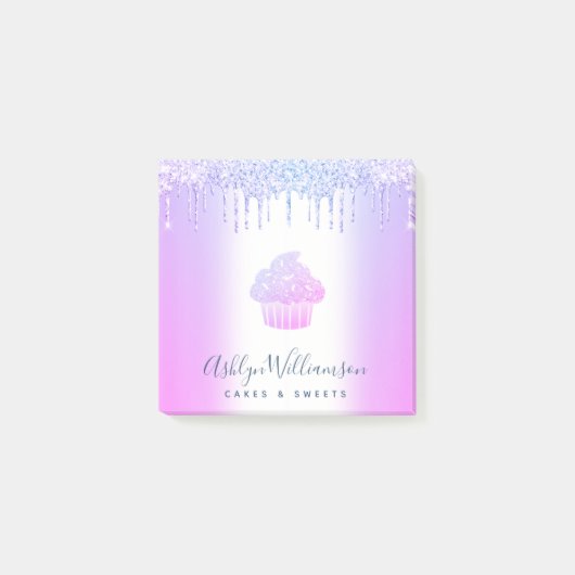 Chique Cupcake Bakkerij Chef Paarse Blauwe Glitter Post-it® Notes (Voorkant)