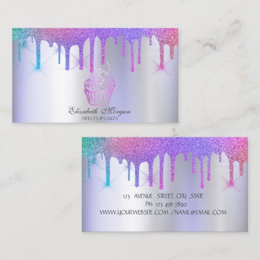 Chique Cupcake Rainbow Drips Bakkerij Violet Visitekaartje (Voorkant / Achterkant)