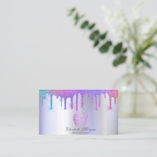 Chique Cupcake Rainbow Drips Bakkerij Violet Visitekaartje (Staand voorkant)