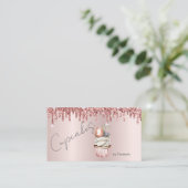 Chique Cupcakes Macaroon Roos Gouden Drips Visitekaartje (Staand voorkant)