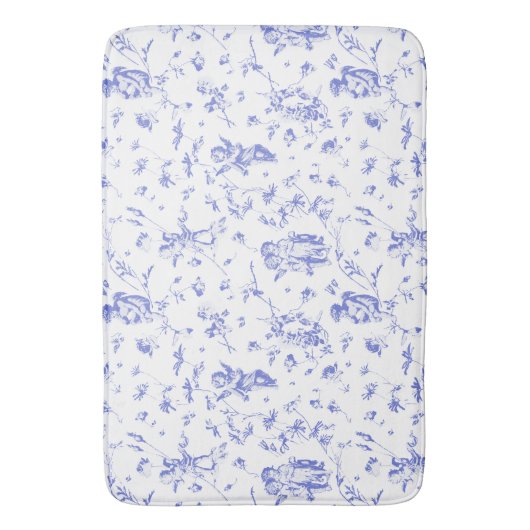Chique  Cupido Angels Bloemblauw Wit Toile Badmat (Voorkant Verticaal)