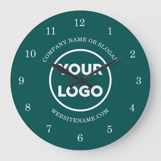 Chique Custom Business Logo en tekst op Blauwgroen Grote Klok (Voorkant)