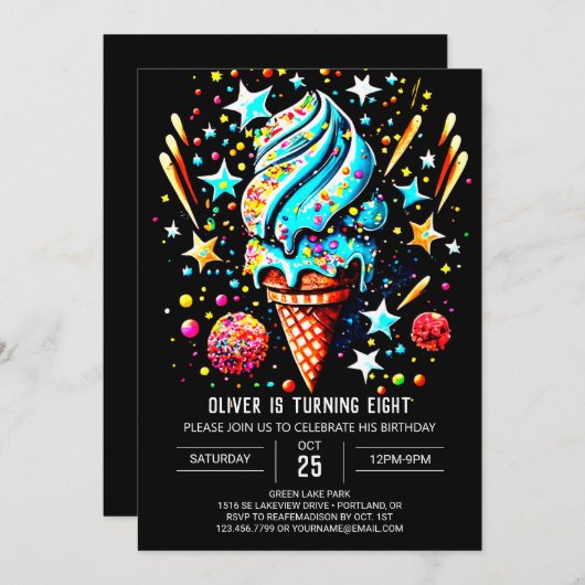 Chique Custom Ice Cream Boy Ice Cream Verjaardag Kaart (Voorkant / Achterkant)