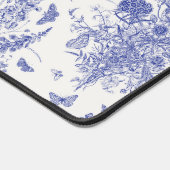 Chique Custom Name Blauw & Wit Bloemen Toile Bureaumat (Hoek)