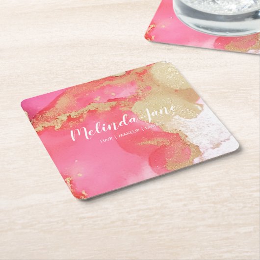 Chique Custom Roze Goud Waterverf Blot Kartonnen Onderzetters (Schuin)