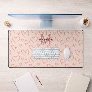 Chique Cute Blush Roze Hart Patroon Monogram Bureaumat