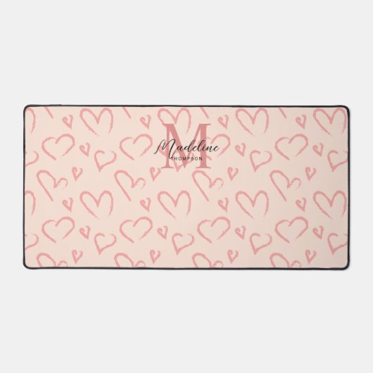 Chique Cute Blush Roze Hart Patroon Monogram Bureaumat (Voorkant)