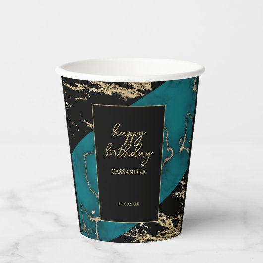 Chique Cyaan Marmer Gouden Folie Verf Textuur Verj Papieren Bekers (Voorkant)