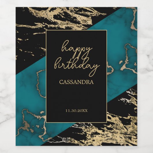 Chique Cyaan Marmer Gouden Folie Verf Textuur Verj Wijn Etiket (Enkel label)